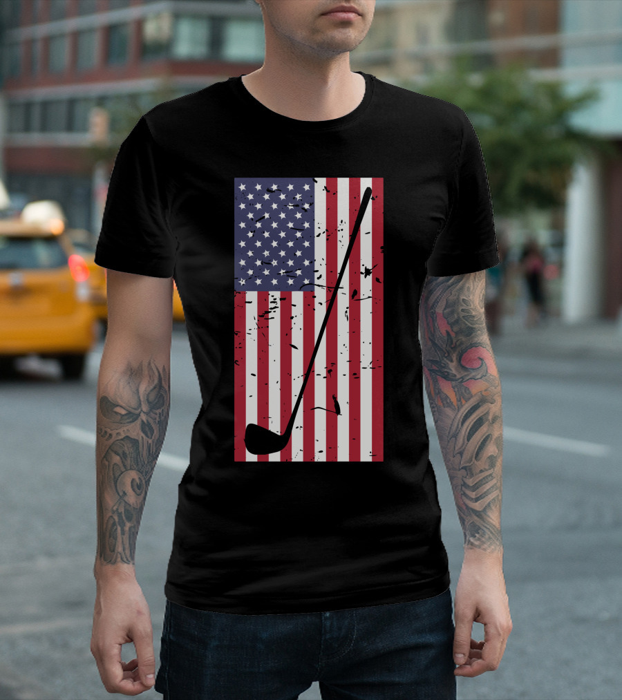 Patriotic Golfer Club USA Flag Golf Club T-Shirt