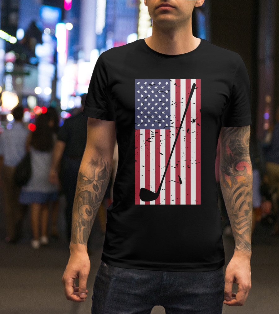 Patriotic Golfer Club USA Flag Golf Club T-Shirt