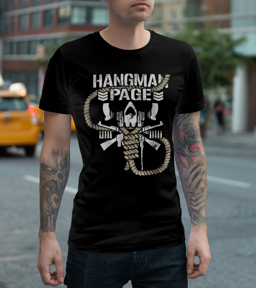 Hangman Page Bullet Club Elite Skull and Guns Rope T-Shirt