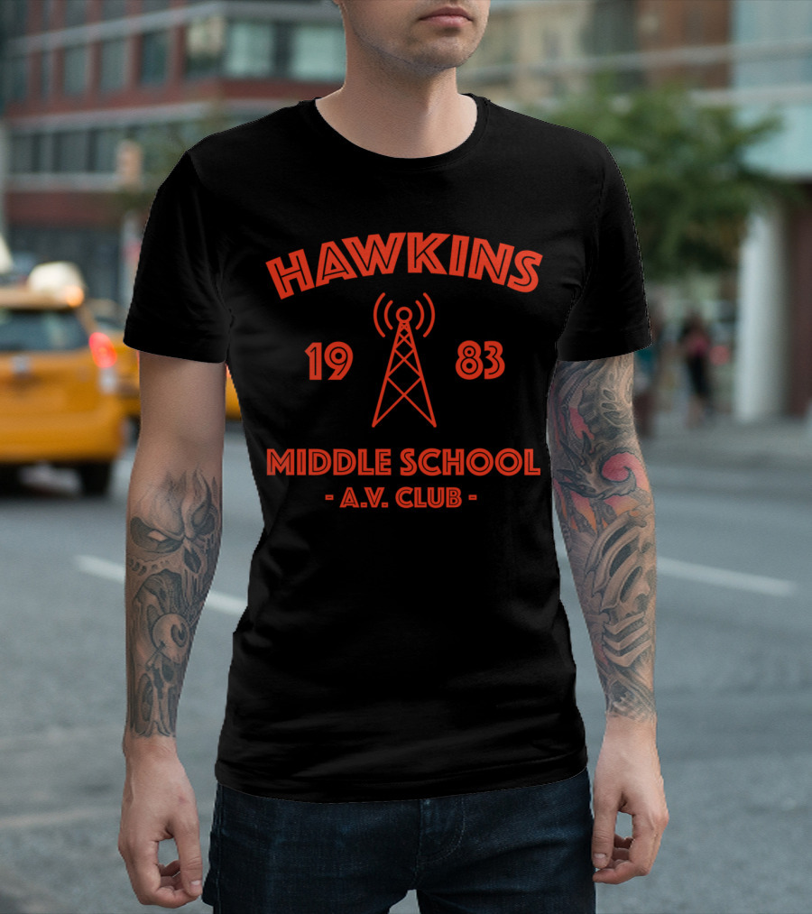Hawkins Middle School AV Club 1983 Radio Tower T-Shirt