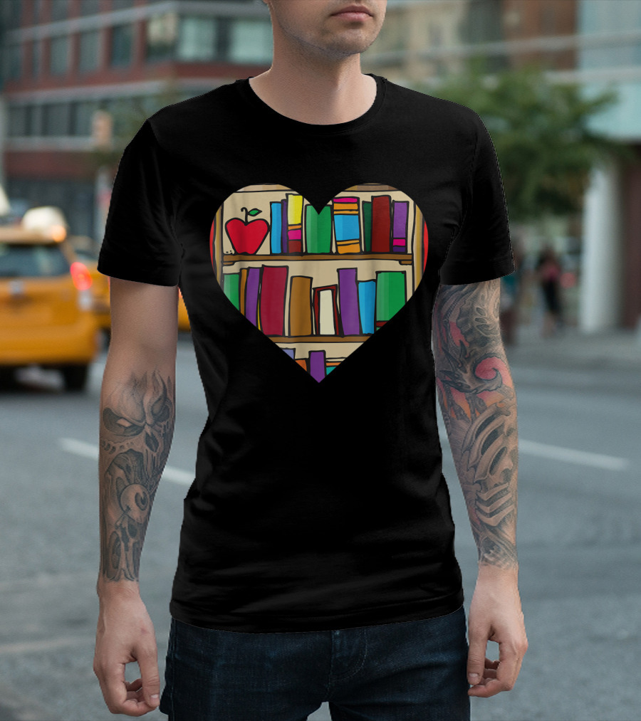 I Love Books Heart Bookshelf Apple Reading Club Librarian T-Shirt