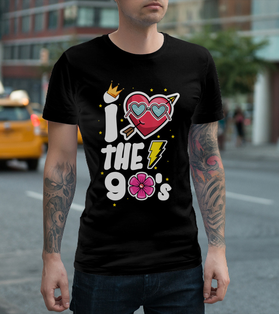 1990's 90s I Heart The 90s with Crowned Heart and Lightning Bolt T-Shirt