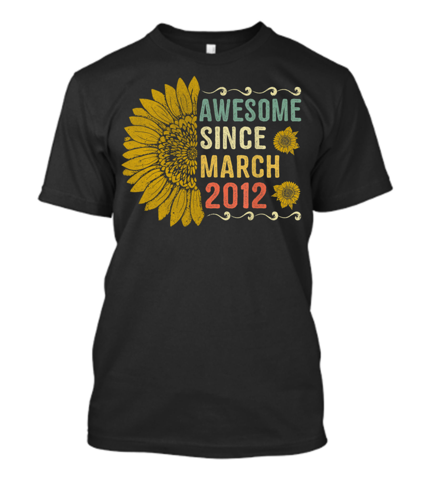 Awesome Since March 2012 Sunflower 8 Years Old Birthday T-Shirt