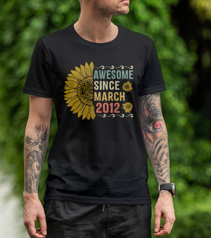 Awesome Since March 2012 Sunflower 8 Years Old Birthday T-Shirt