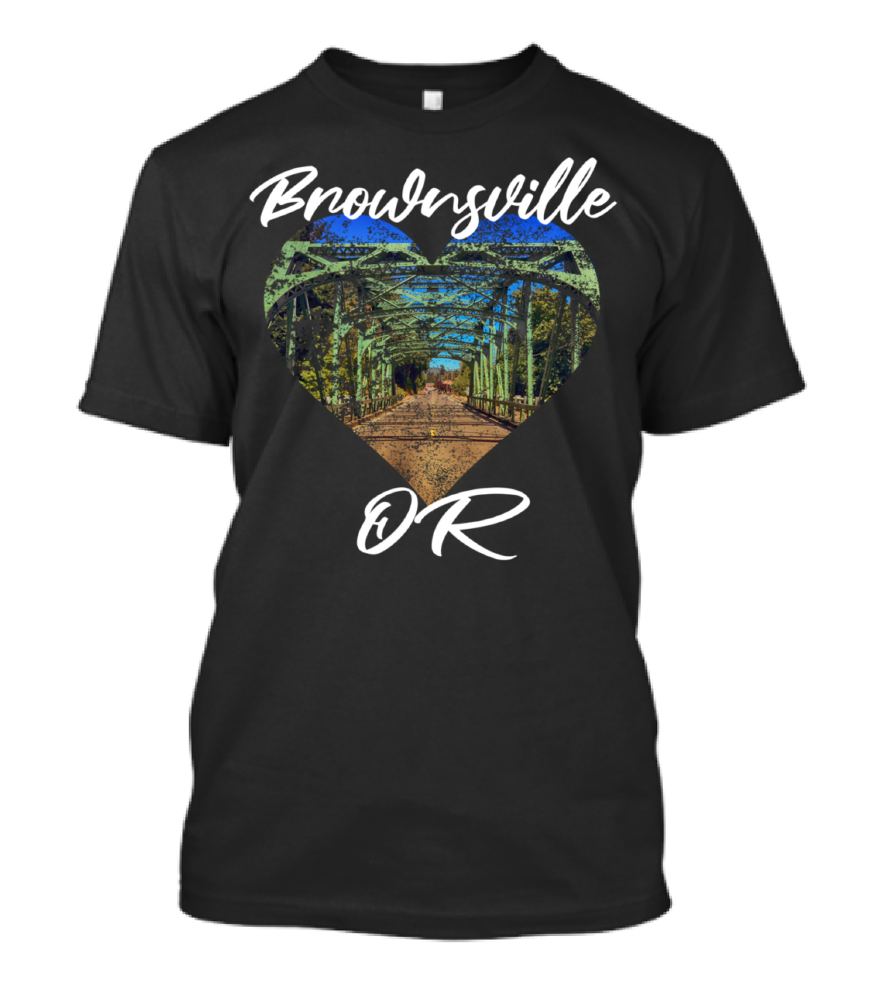 Brownsville OR Distressed Heart Bridge Scene T-Shirt