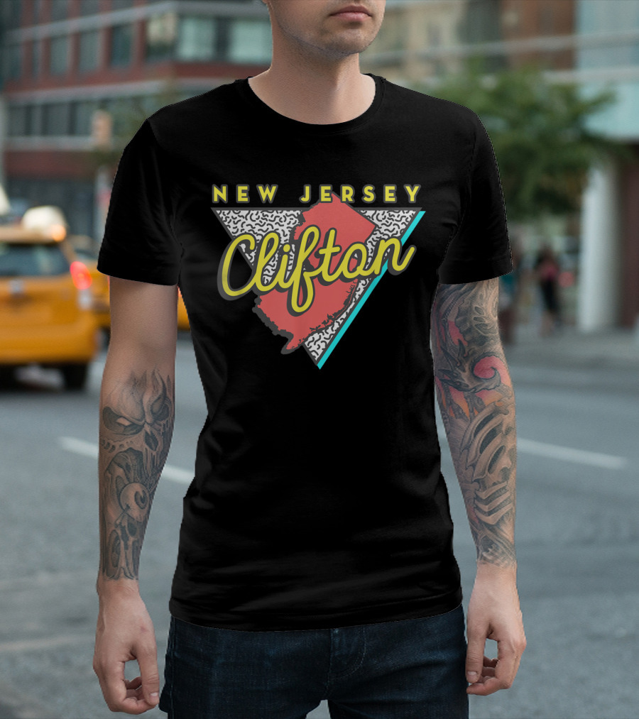 Clifton New Jersey Geometric Map Pride Family Vacation T-Shirt