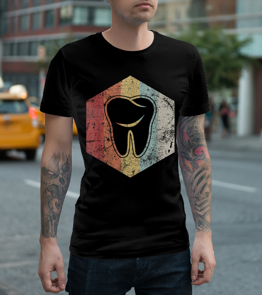 Dentist Dental Assistant Hygienist Retro Tooth Hexagon T-Shirt