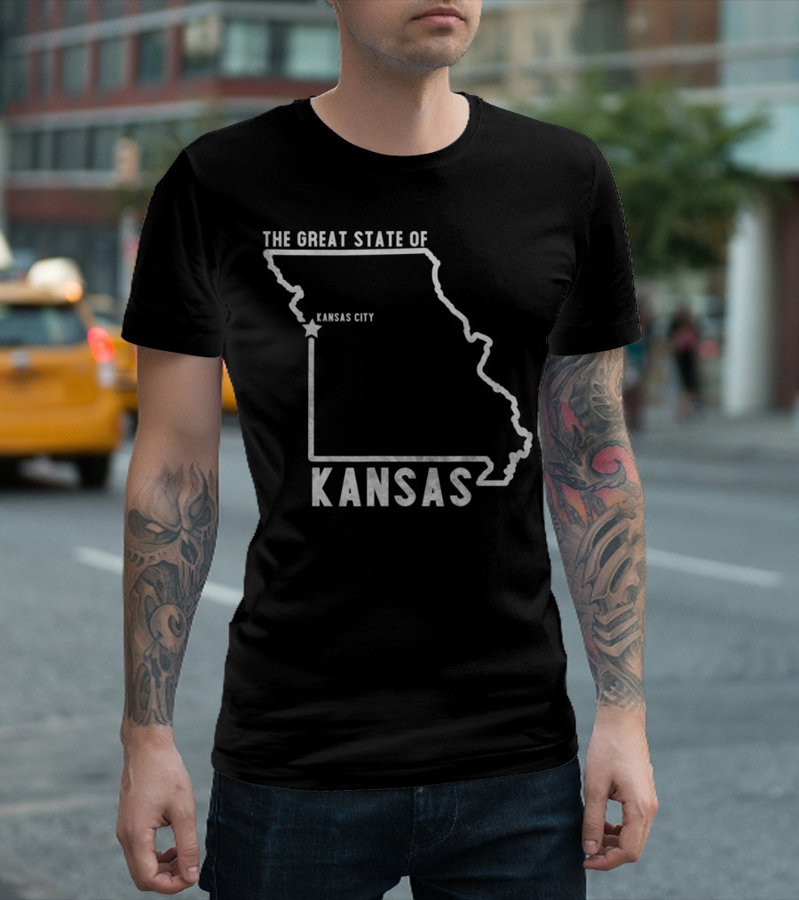 The Great State Of Kansas City Map Outline Misstate Kansas T-Shirt