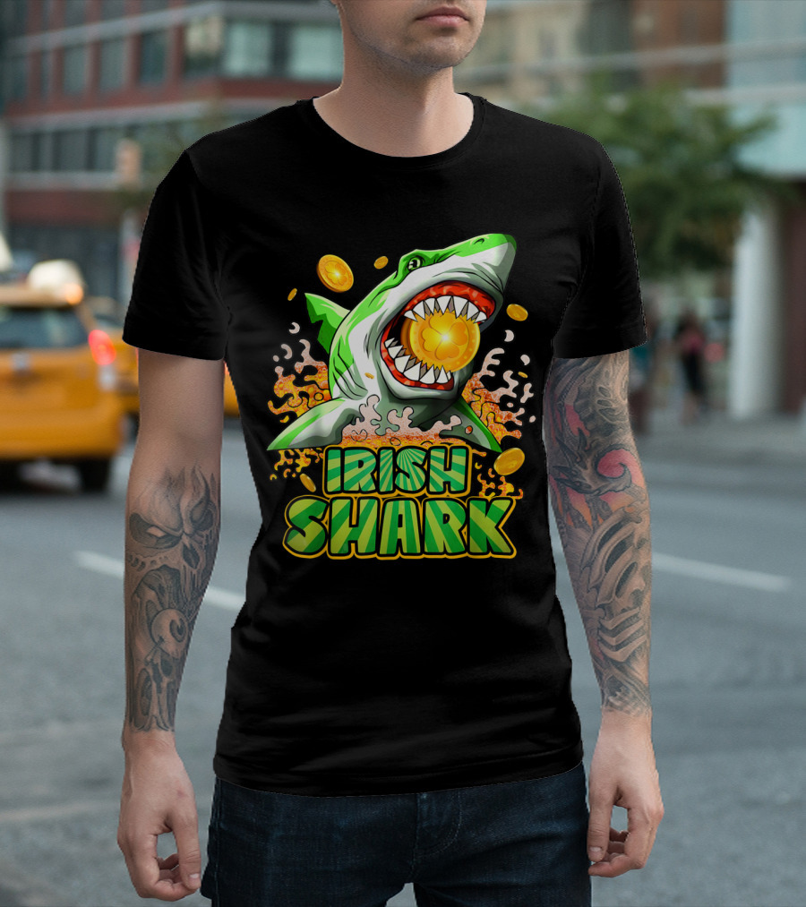 Irish Shark St Patricks Day Women Gold Coins T-Shirt
