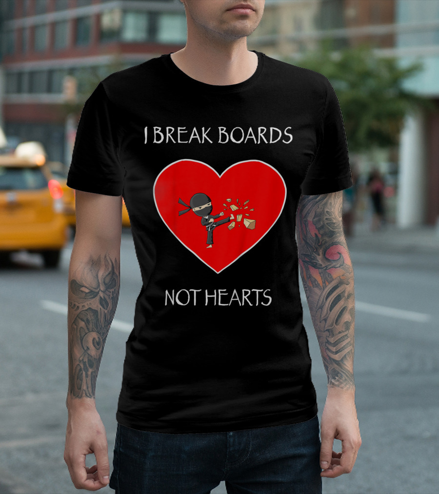 Kids Valentines Day Ninja I Break Boards Not Hearts T-Shirt