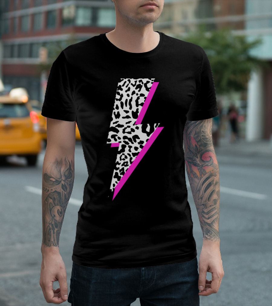 Leopard Lightning Bolt Pink Shadow Cheetah Print T-Shirt