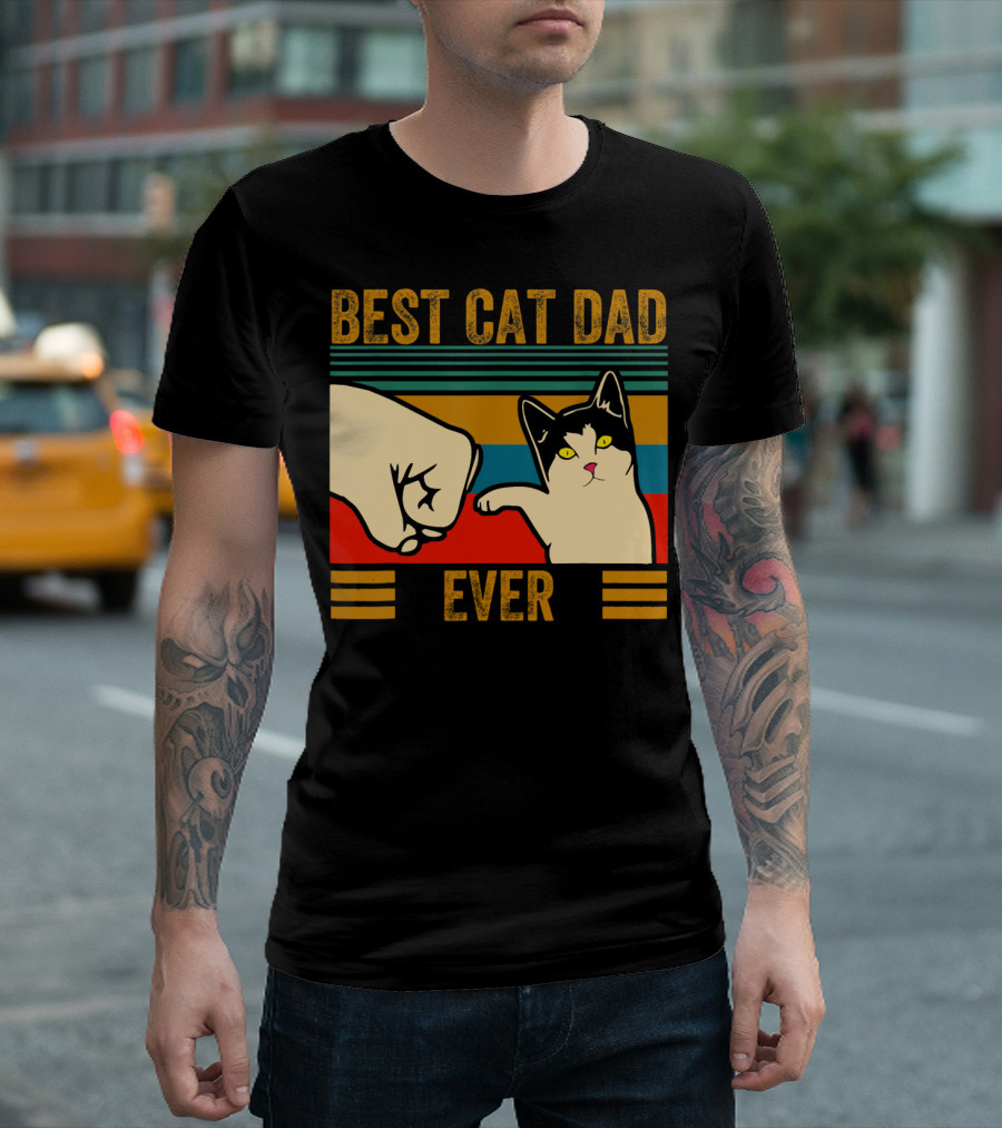 Vintage Best Cat Dad Ever Fist Bump Men's T-Shirt