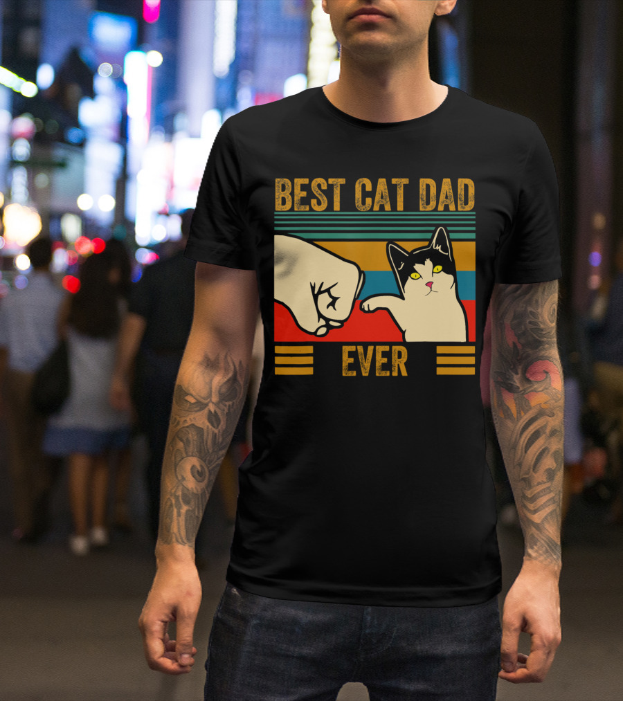Vintage Best Cat Dad Ever Fist Bump Men's T-Shirt