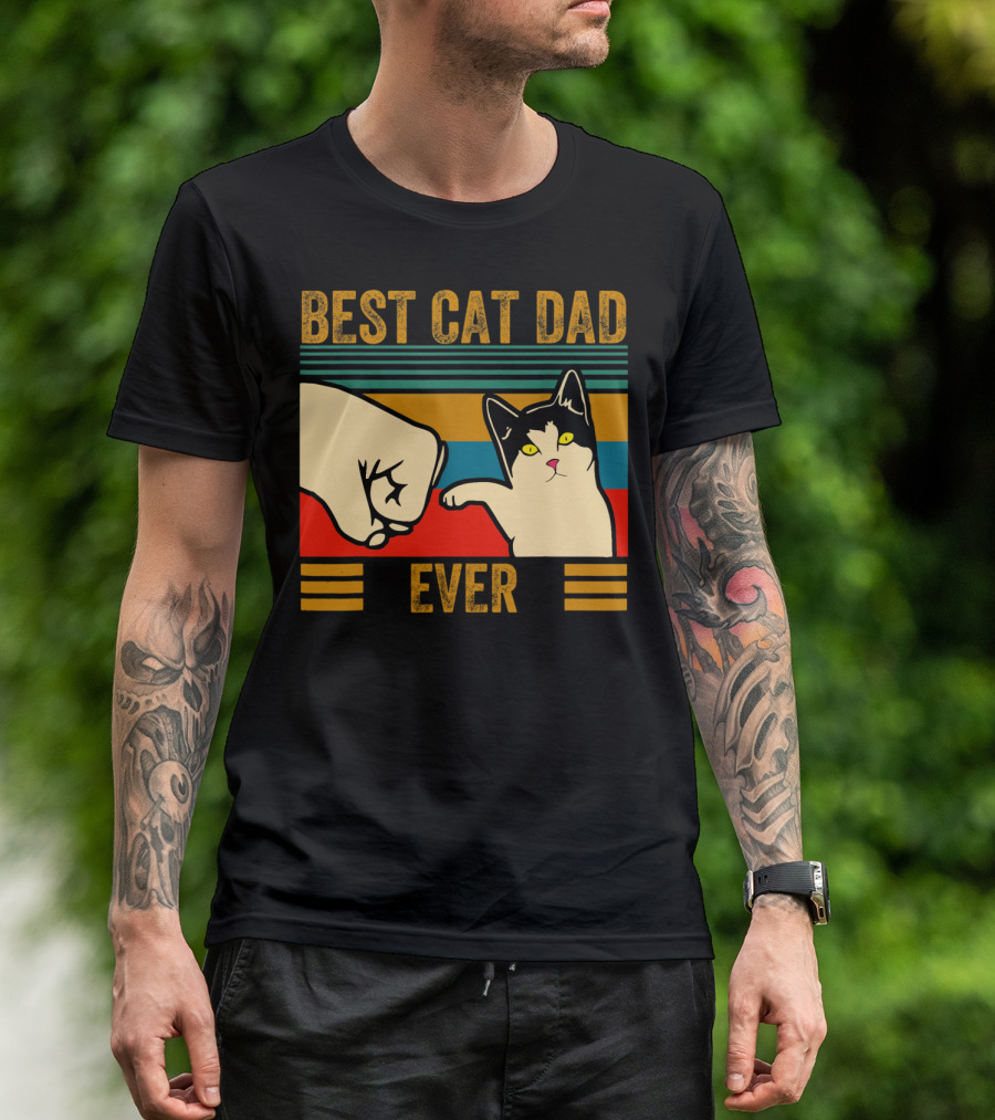Vintage Best Cat Dad Ever Fist Bump Men's T-Shirt