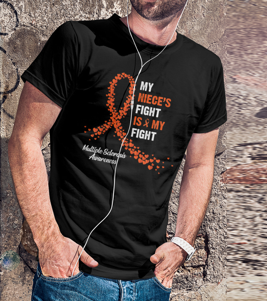 My Niece's Fight Is My Fight Multiple Sclerosis Awareness Ribbon Hearts T-Shirt
