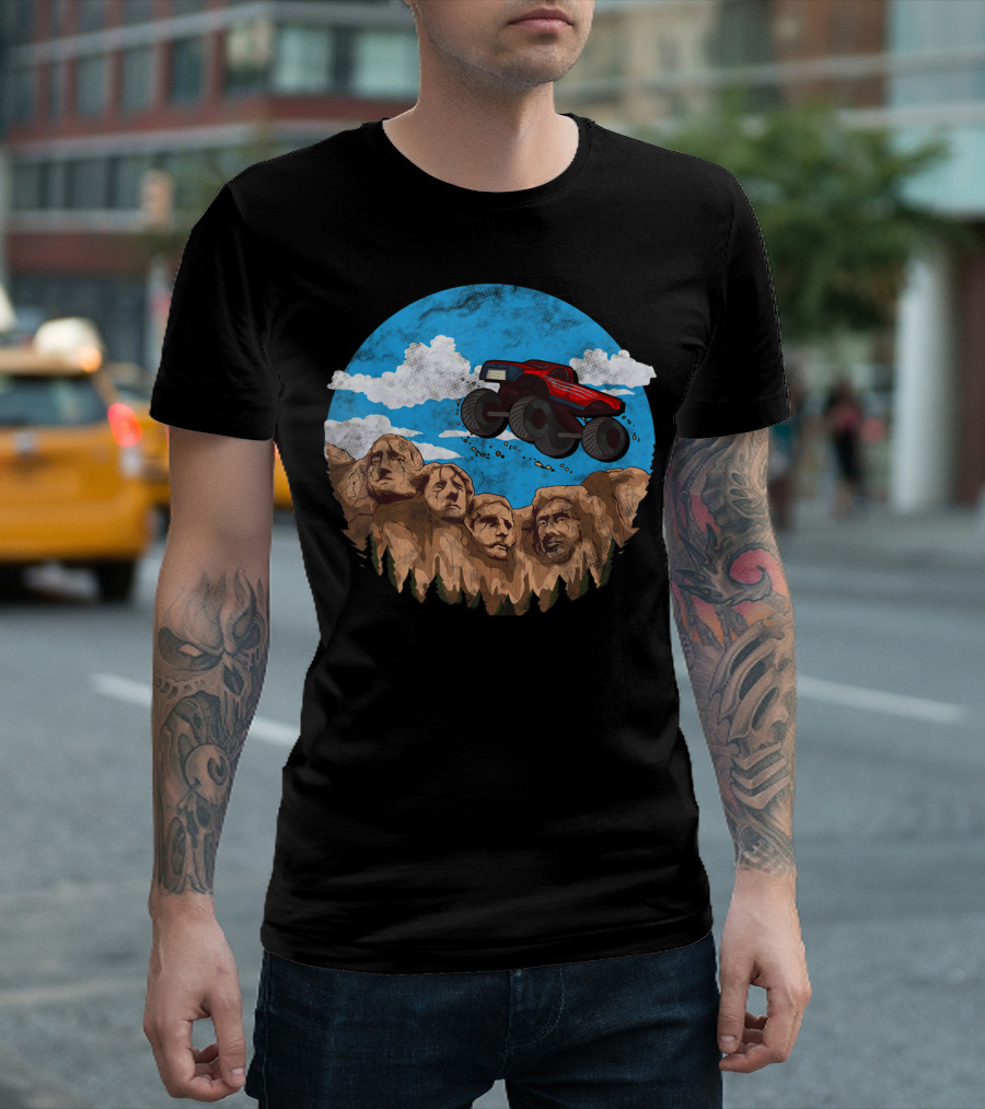 Vintage Monster Truck Over Mount Rushmore Toddler Adventure T-Shirt