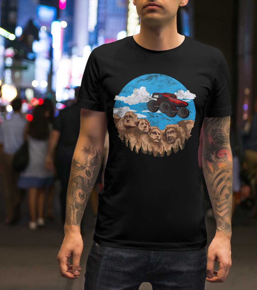 Vintage Monster Truck Over Mount Rushmore Toddler Adventure T-Shirt