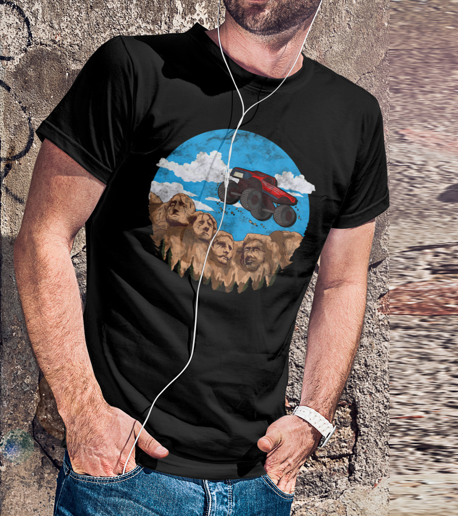 Vintage Monster Truck Over Mount Rushmore Toddler Adventure T-Shirt