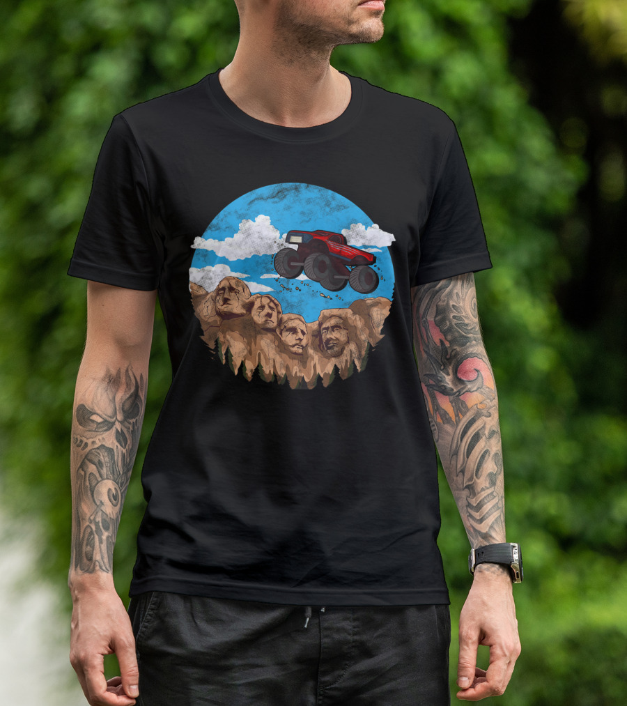 Vintage Monster Truck Over Mount Rushmore Toddler Adventure T-Shirt