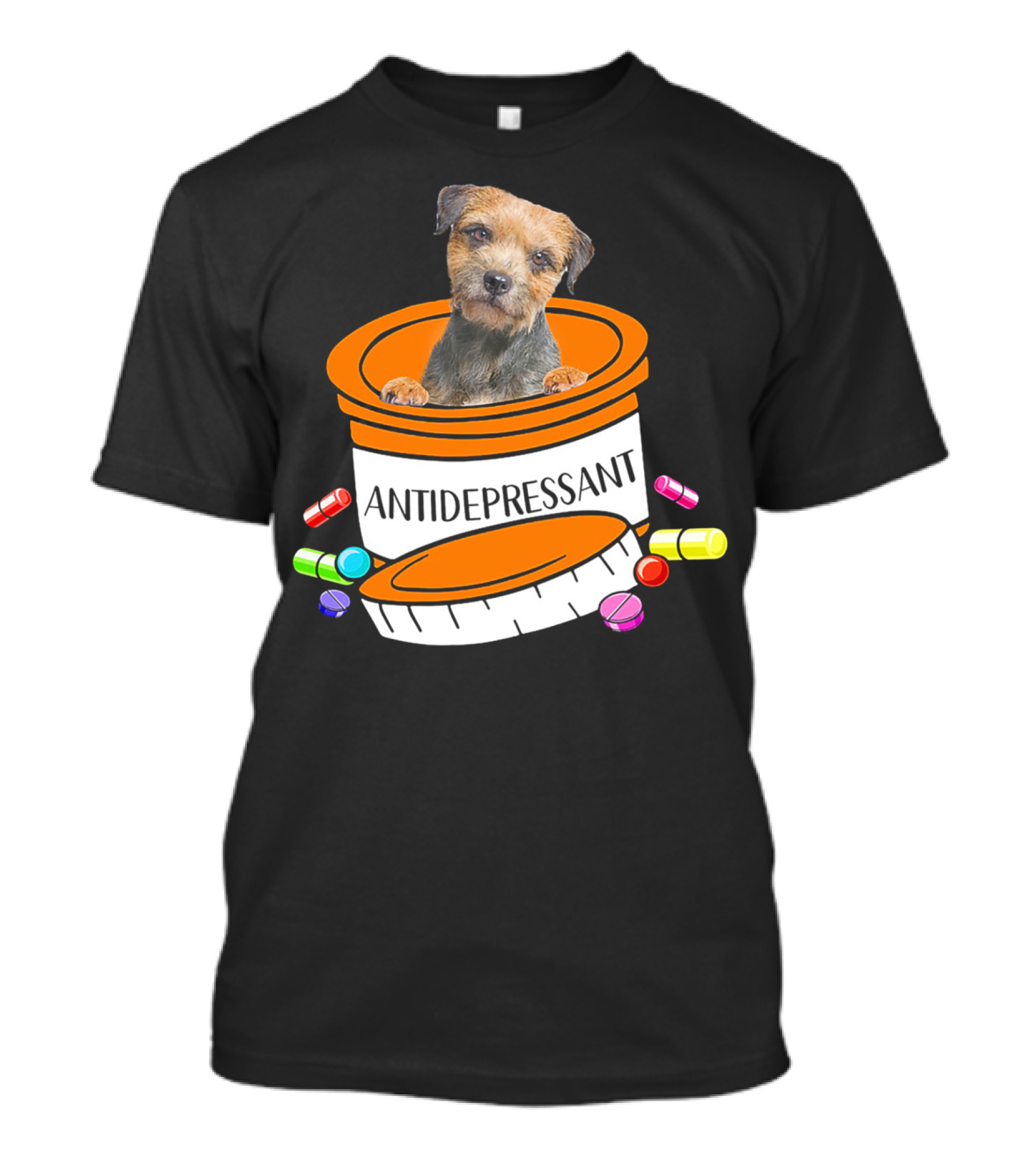 Border Terrier Antidepressant Prescription Container Popping Pills T-Shirt