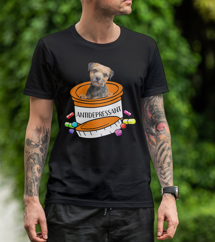 Border Terrier Antidepressant Prescription Container Popping Pills T-Shirt