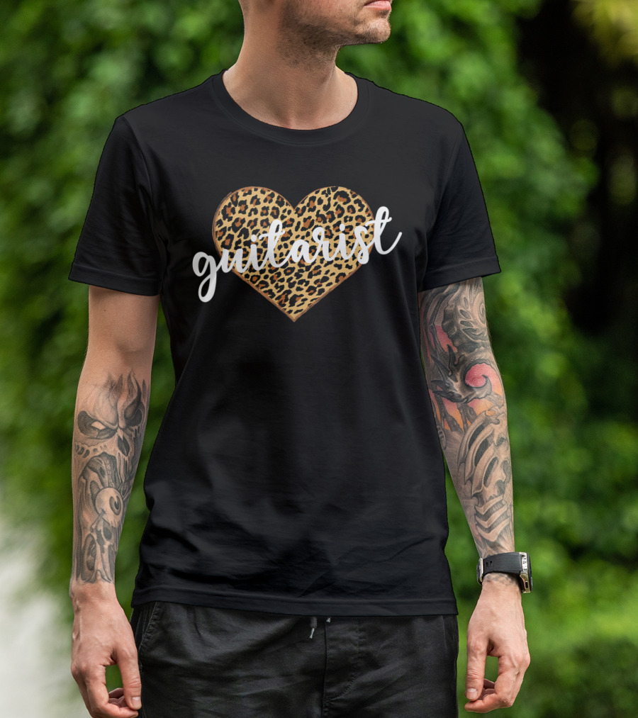 Guitarist Leopard Print Heart T-Shirt