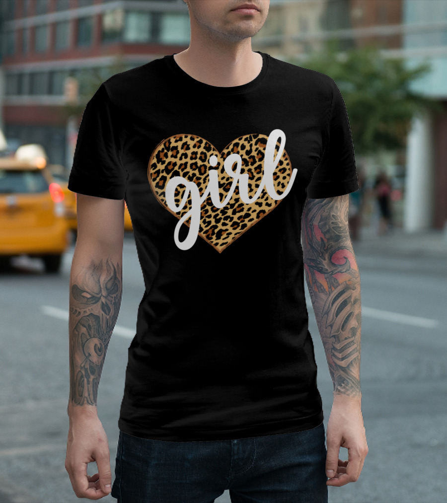 Girl Leopard Print Heart Fashion Trend T-Shirt