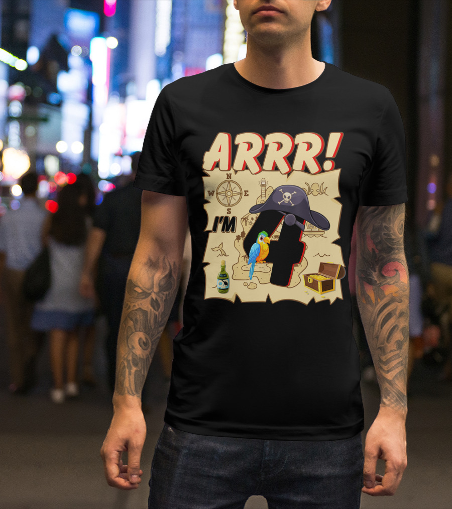 ARRR I'm 4 Pirate Adventure Treasure Map With Parrot And Pirate Hat T-Shirt