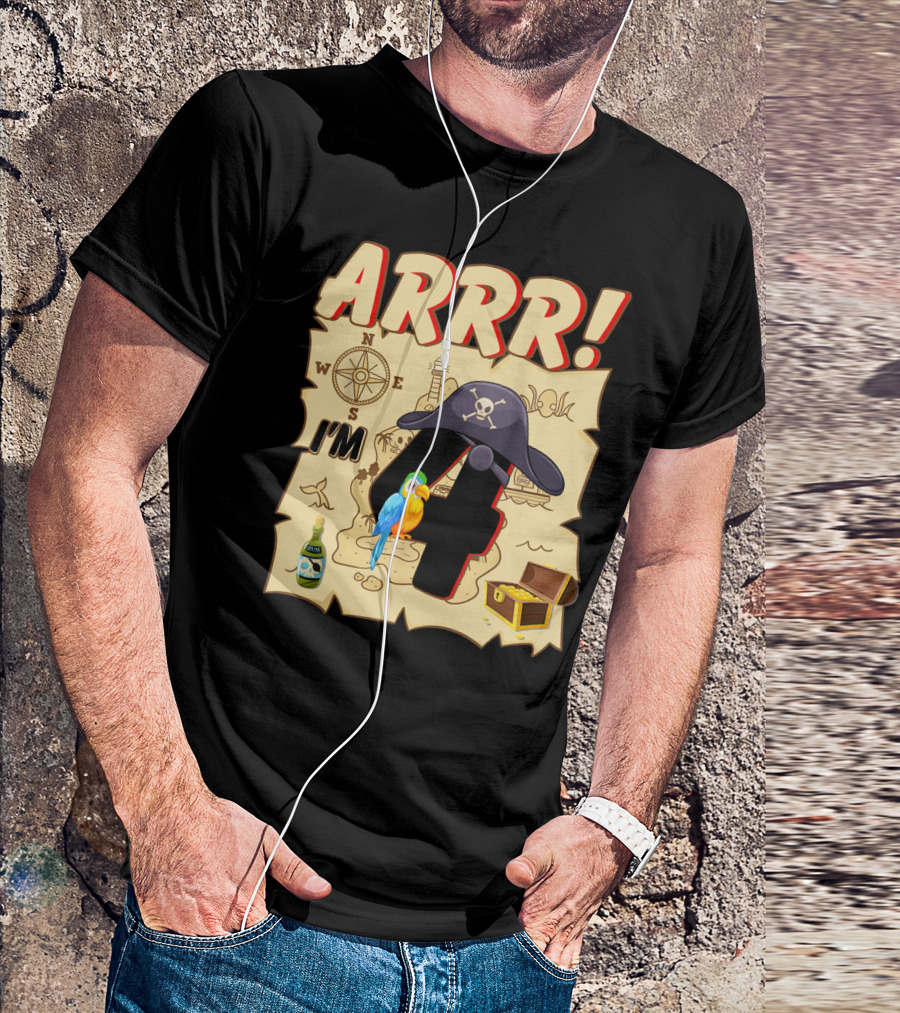 ARRR I'm 4 Pirate Adventure Treasure Map With Parrot And Pirate Hat T-Shirt