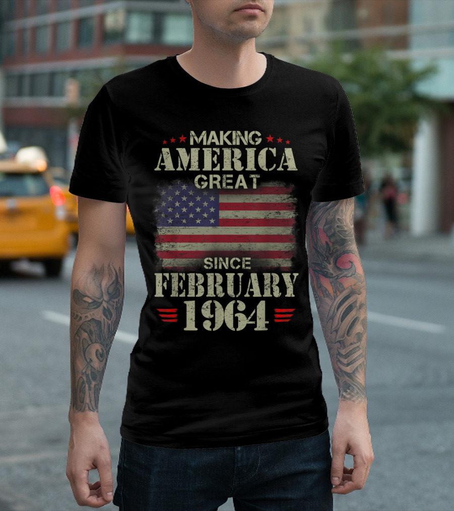Making America Great Since February 1964 American Flag Retro T-Shirt