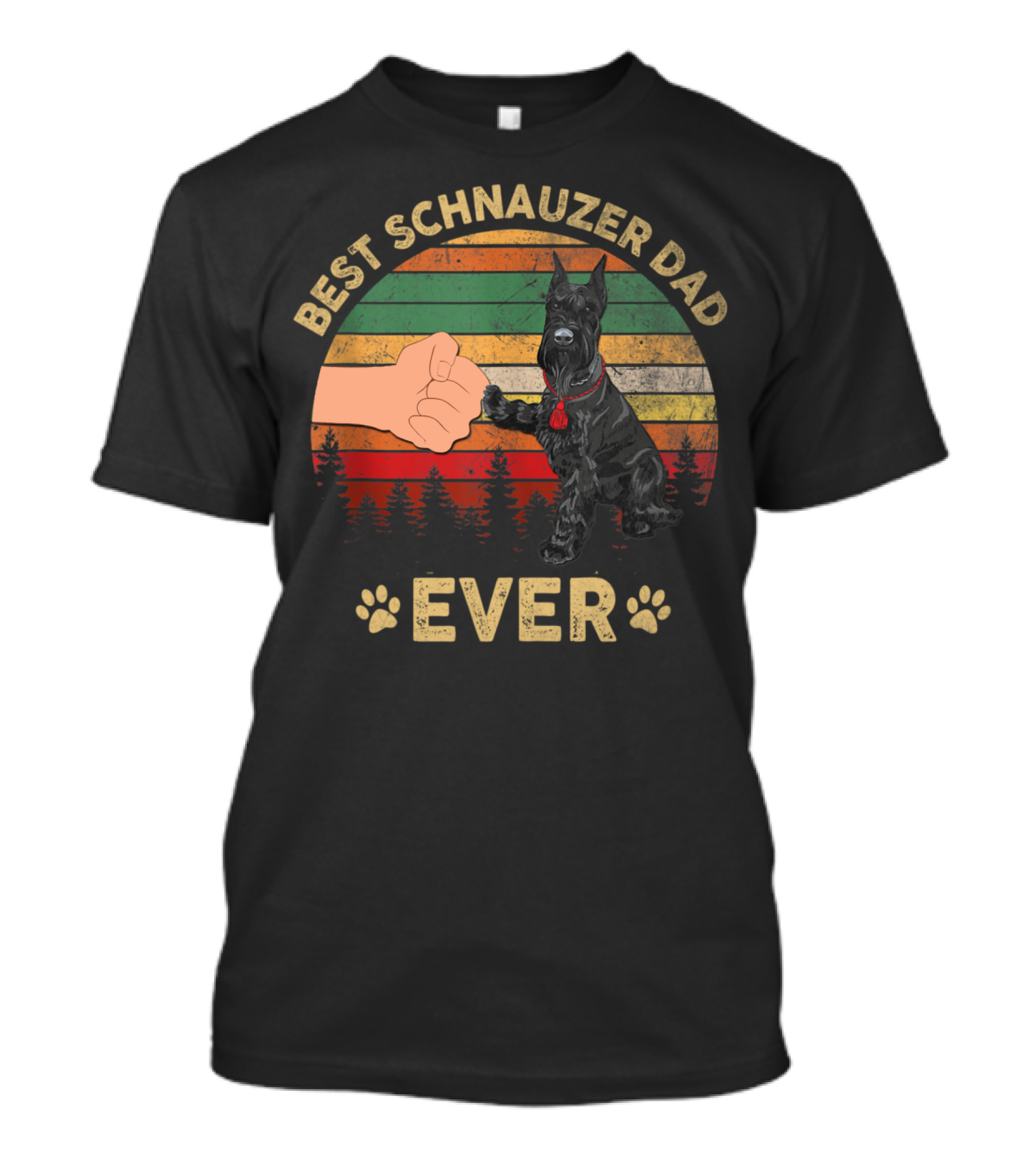 Best Schnauzer Dad Ever Paw Fist Bump Retro Forest T-Shirt