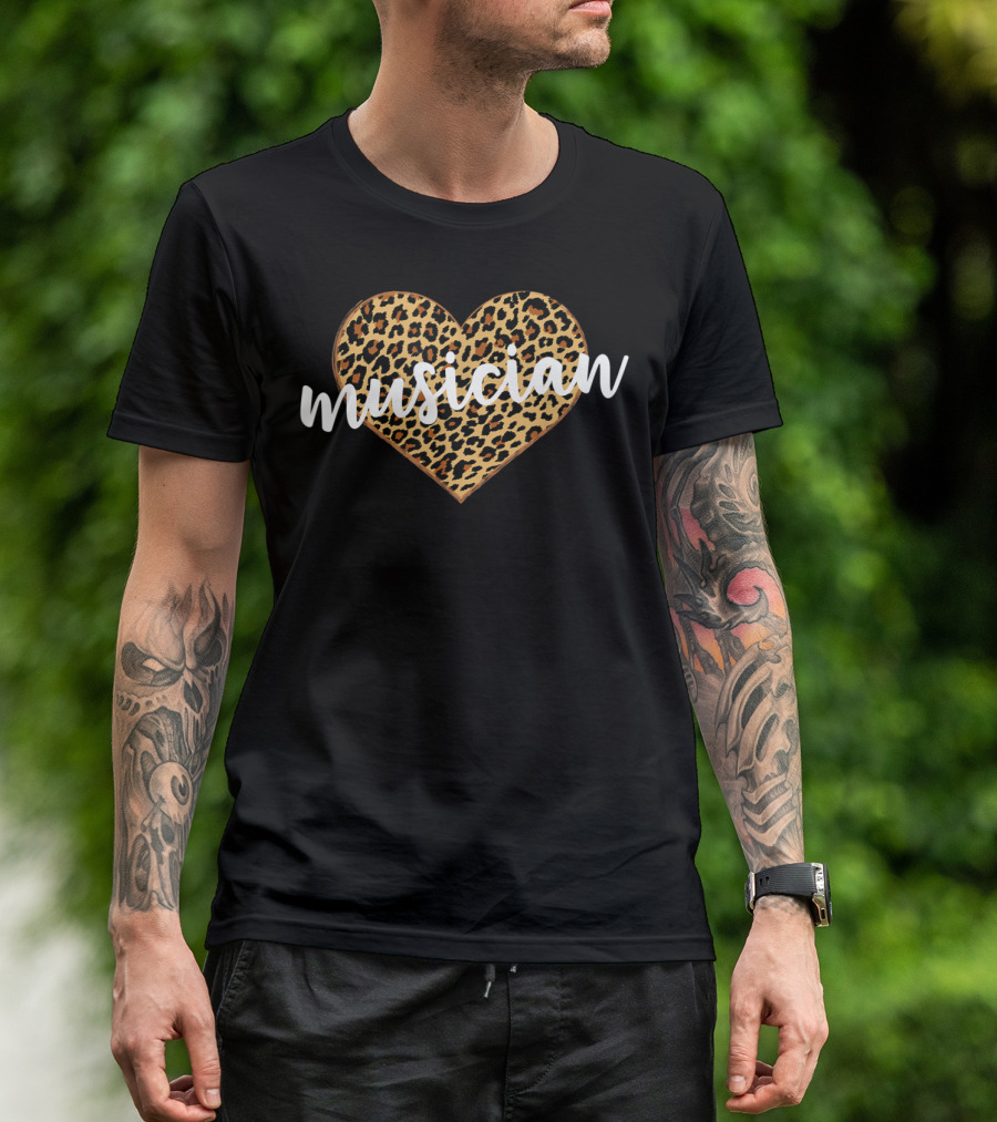 Musician Leopard Print Heart T-Shirt