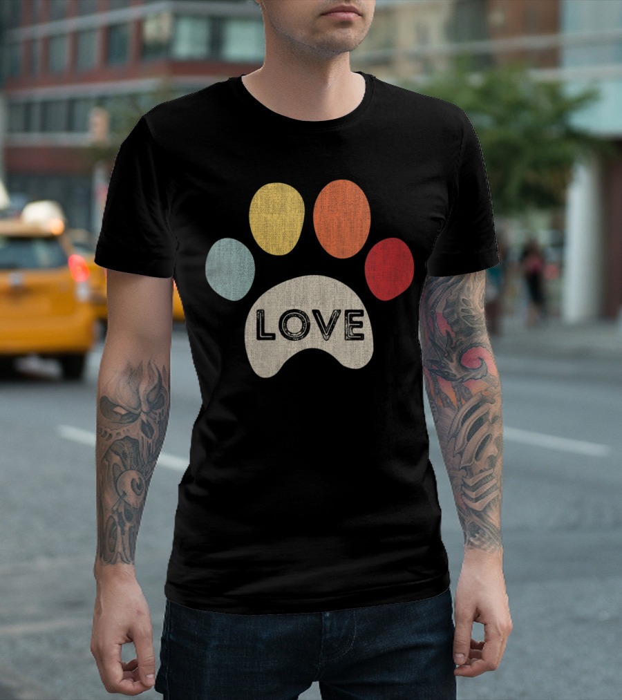 Vintage Love Puppy Dog Paw Pet Lover T-Shirt