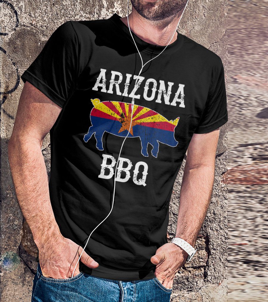 Arizona BBQ Pig With State Flag Grilling T-Shirt
