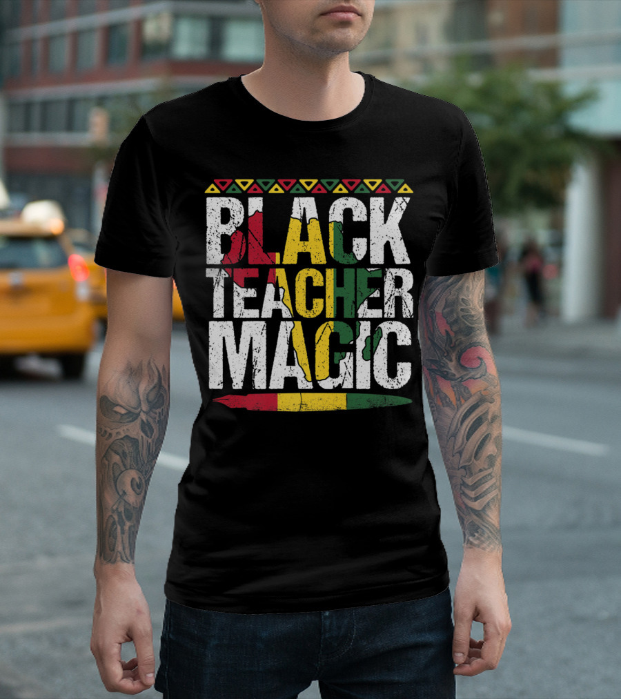 Black Teacher Magic African Pattern Pencil T-Shirt