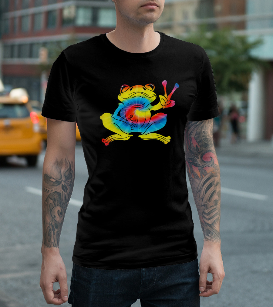 Cool Tie Dye Peace Frog Funny Hippie Tad Bright Colors T-Shirt