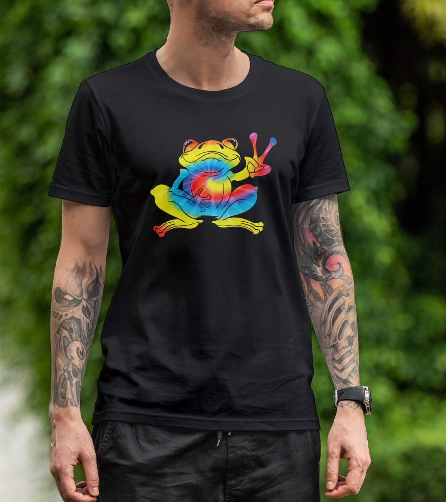 Cool Tie Dye Peace Frog Funny Hippie Tad Bright Colors T-Shirt