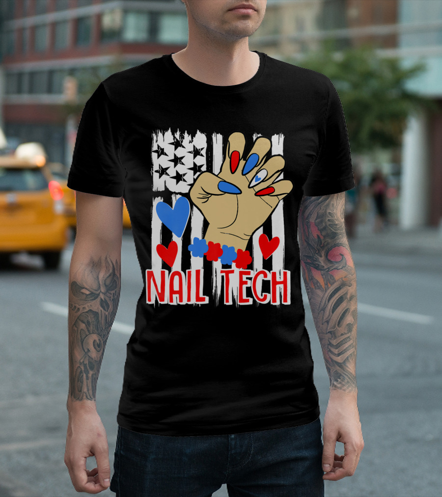 Nail Tech Patriotic Cute American Flag Hearts T-Shirt