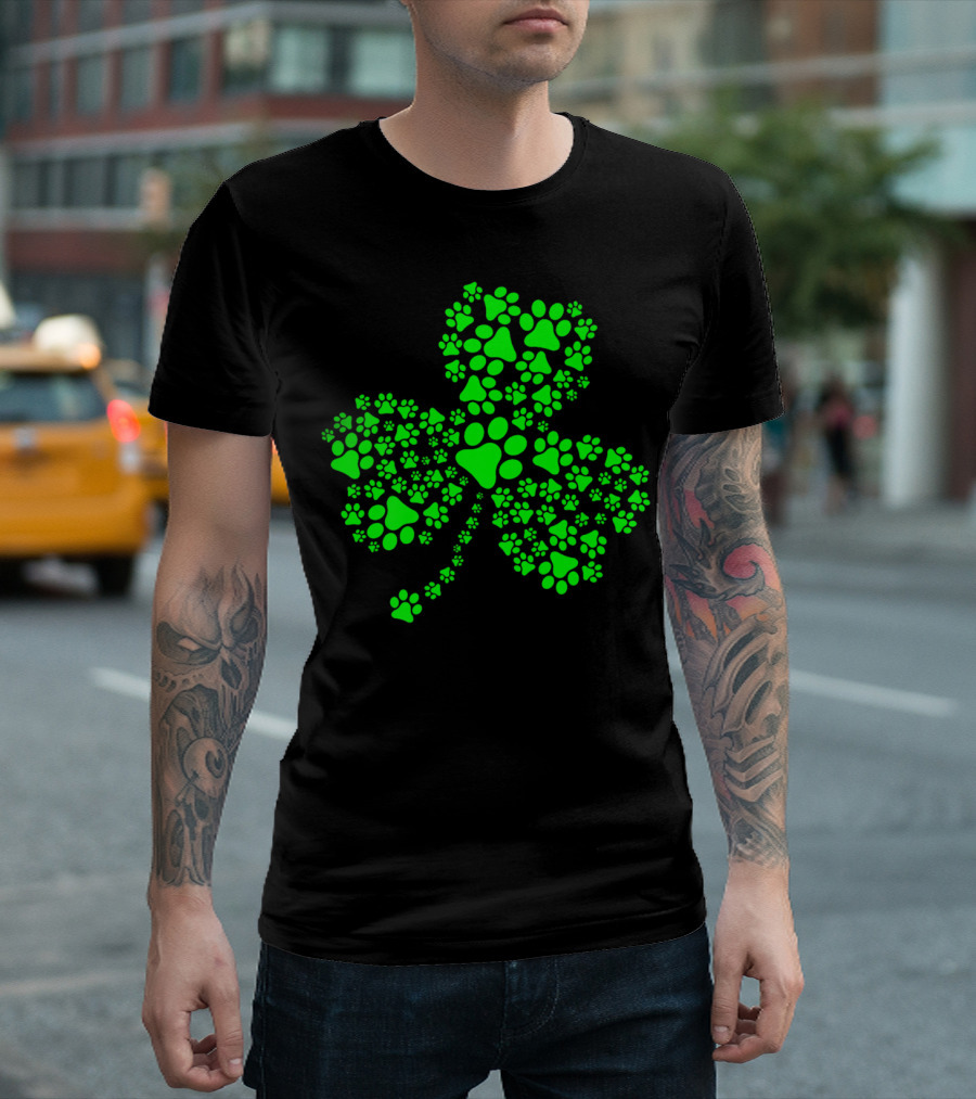 St. Patrick's Shamrock Made of Dog Paws Heart T-Shirt