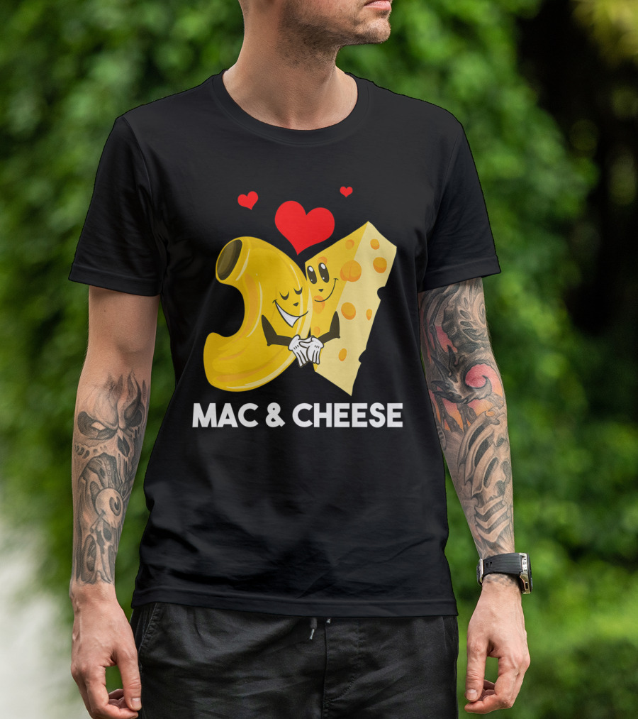 Funny Mac And Cheese Love With Cool Macaroni And Cheese Hugging Hearts T-Shirt