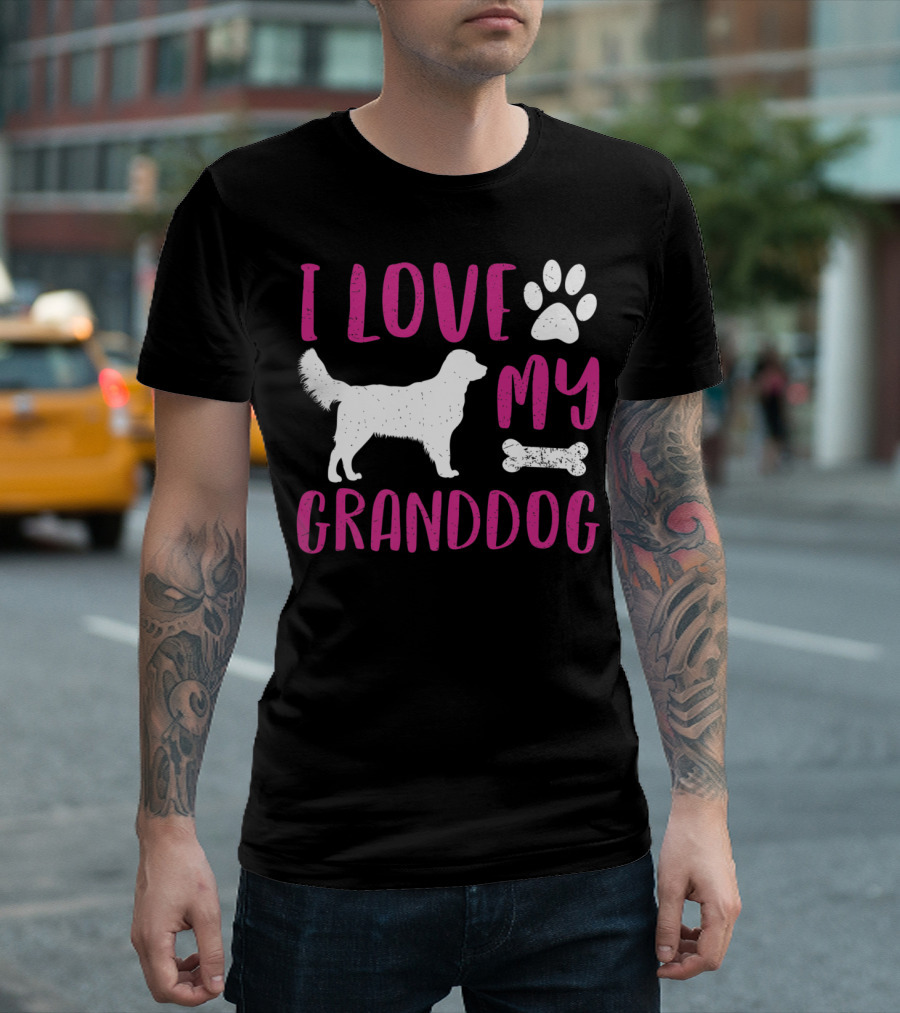 I Love My Granddog Golden Retriever Pawprint Bone T-Shirt