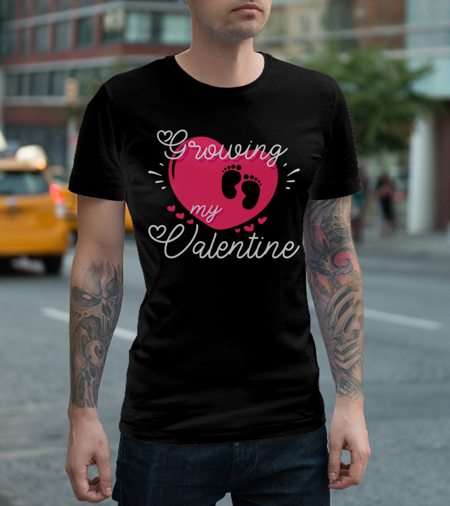 Growing My Valentine Baby Heart Footprints Valentine's Day T-Shirt