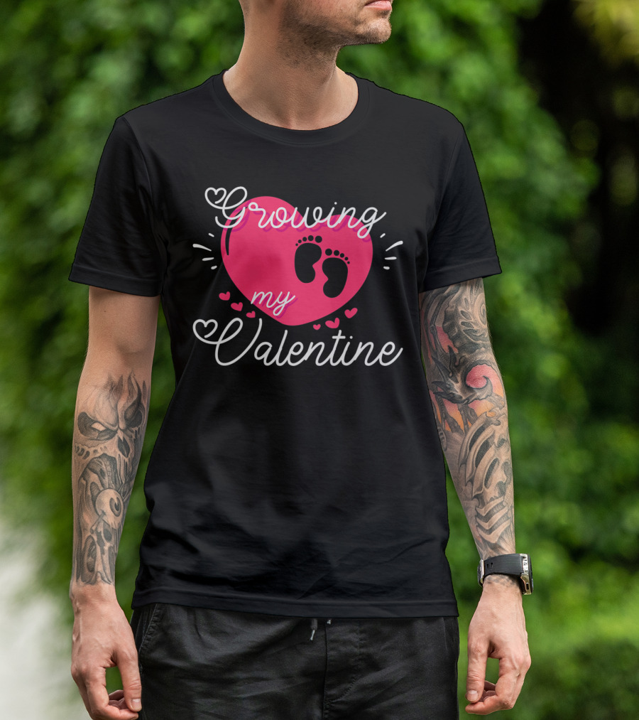 Growing My Valentine Baby Heart Footprints Valentine's Day T-Shirt