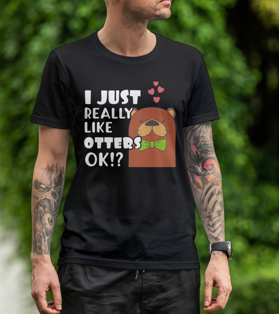 I Just Really Like Otters Ok Cute Otter Hearts Green Bow Tie T-Shirt