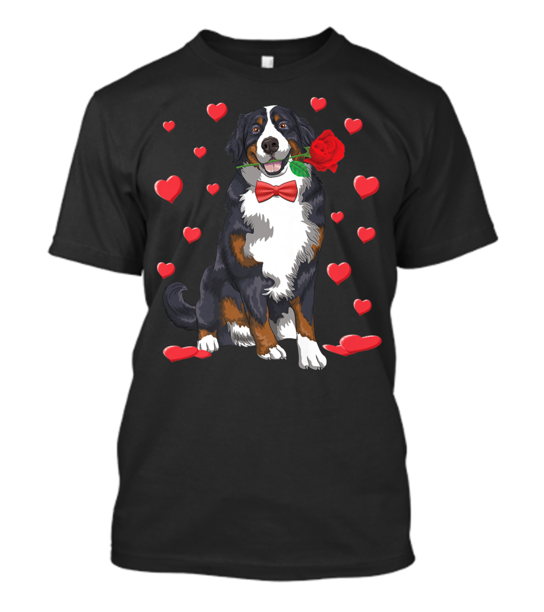 Bernese Mountain Dog With Hearts And Rose Valentine's Day T-Shirt