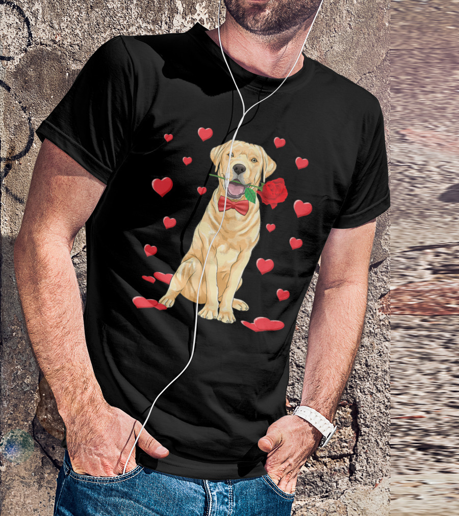 I Love Labrador Retriever Heart With Rose Valentin T-Shirt