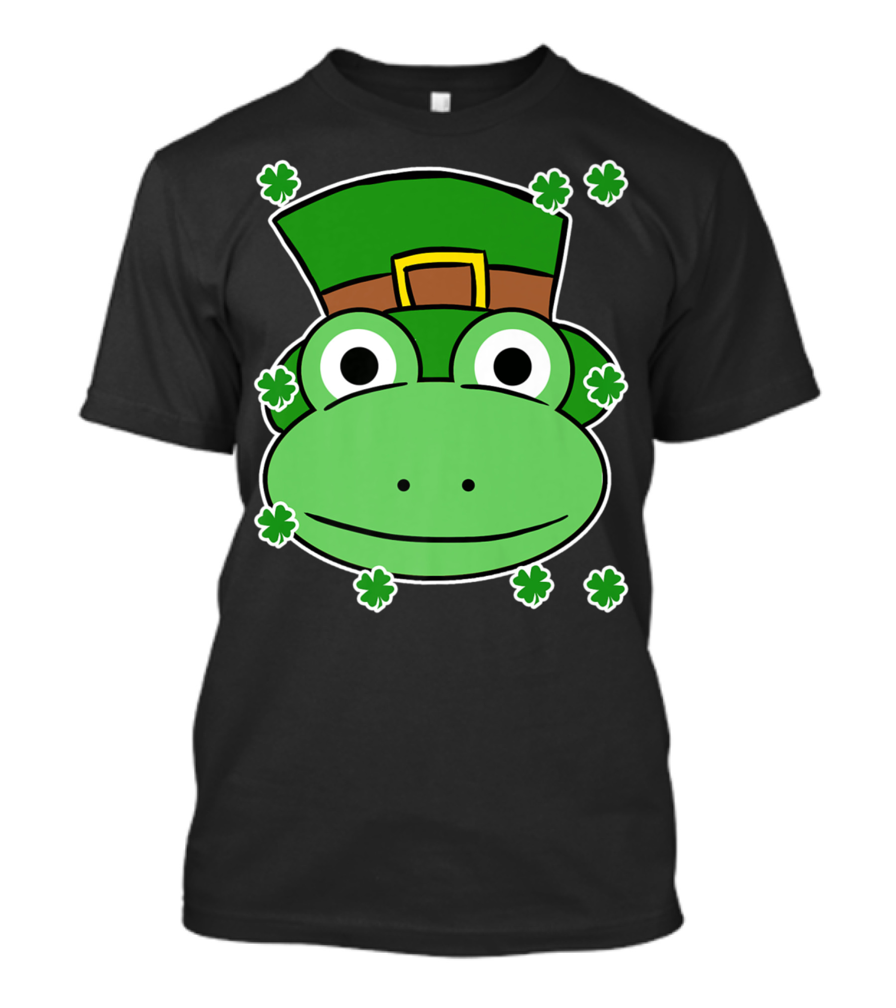 Green Cartoon Monkey In St. Patrick's Day Hat Surrounded By Shamrocks T-Shirt