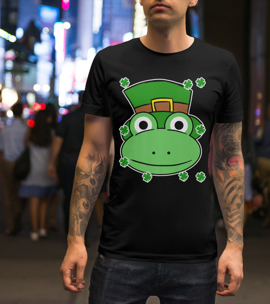 Green Cartoon Monkey In St. Patrick's Day Hat Surrounded By Shamrocks T-Shirt