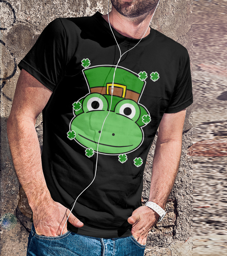 Green Cartoon Monkey In St. Patrick's Day Hat Surrounded By Shamrocks T-Shirt