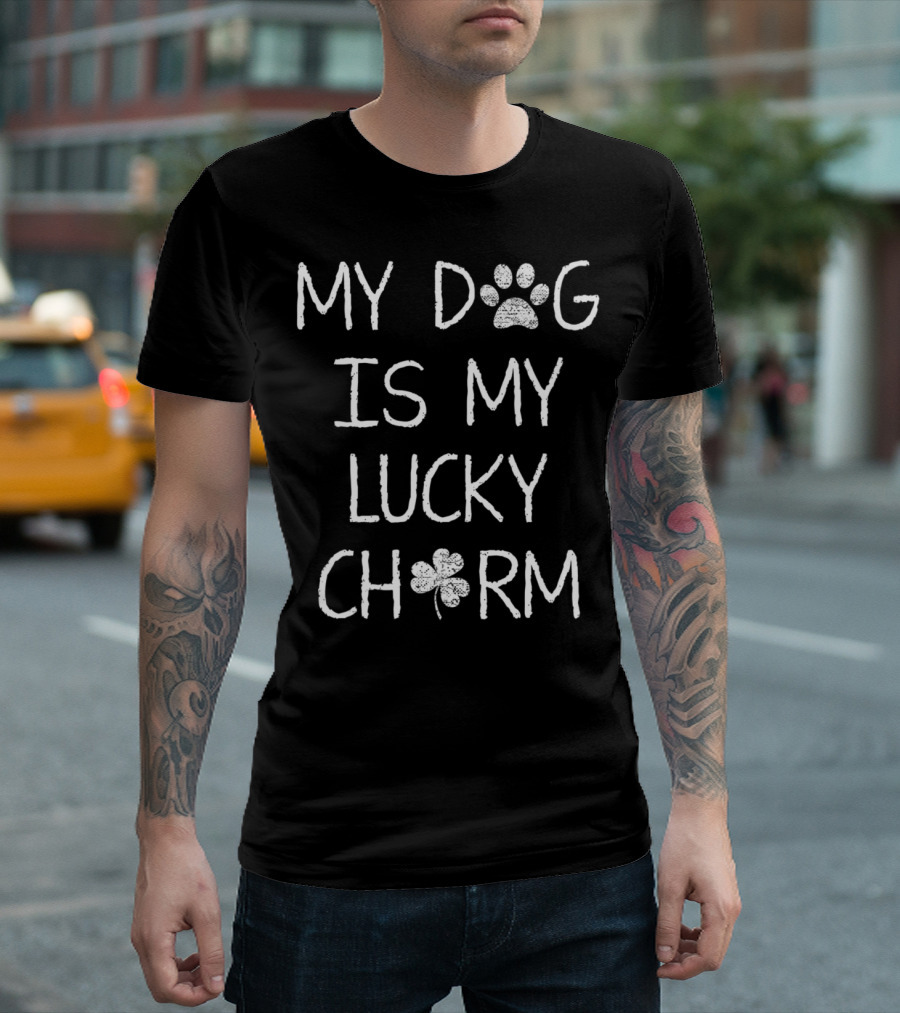 My Dog Is My Lucky Charm Paw Print Shamrock T-Shirt